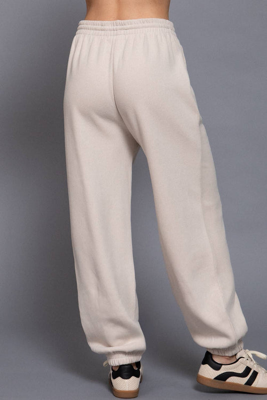 Elastic Waist Soft Jogger Pants: TPE-beige / S