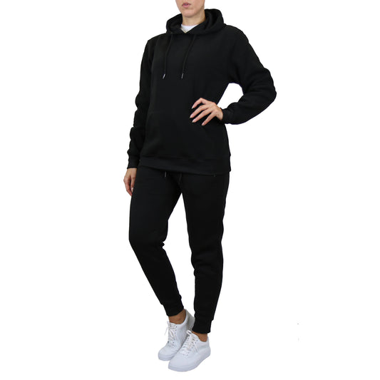 Women's 2-Piece Fleece-Lined Pullover Hoodie and Jogger Set : Black / 2XL