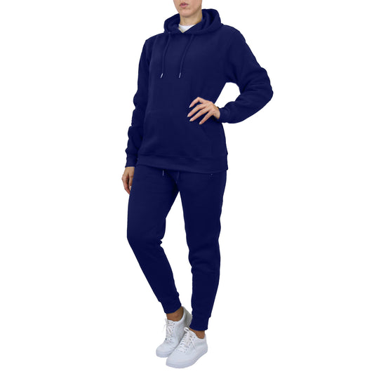 Women's 2-Piece Fleece-Lined Pullover Hoodie and Jogger Set : Black / 2XL