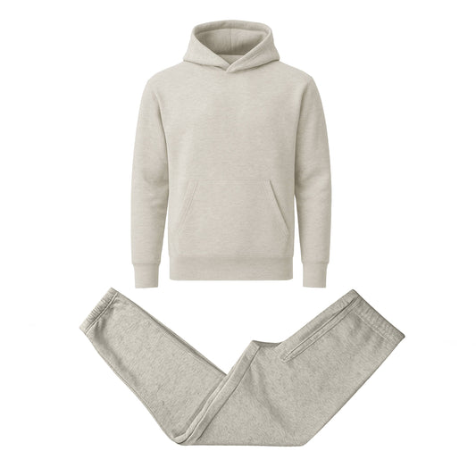 Men's Heavyweight Soft Fleece Pullover Hoodie & Jogger Set: Light Oatmeal / L