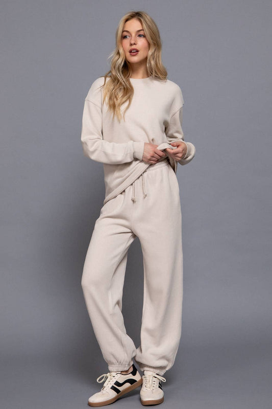 Elastic Waist Soft Jogger Pants: TPE-beige / S