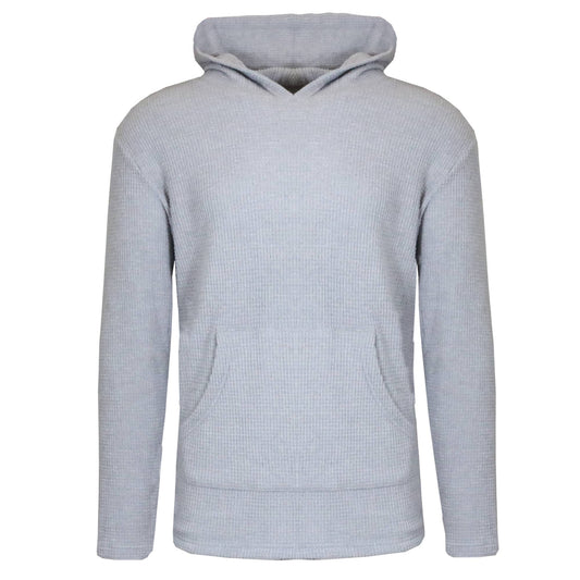 Men's Waffle Knit Thermal Pullover Hoodie (S-3XL): Heather Gray /