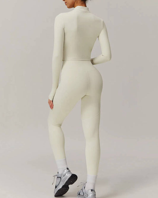 Solid Yoga Set With Sports Jacket and Legging: Birch Brown / S